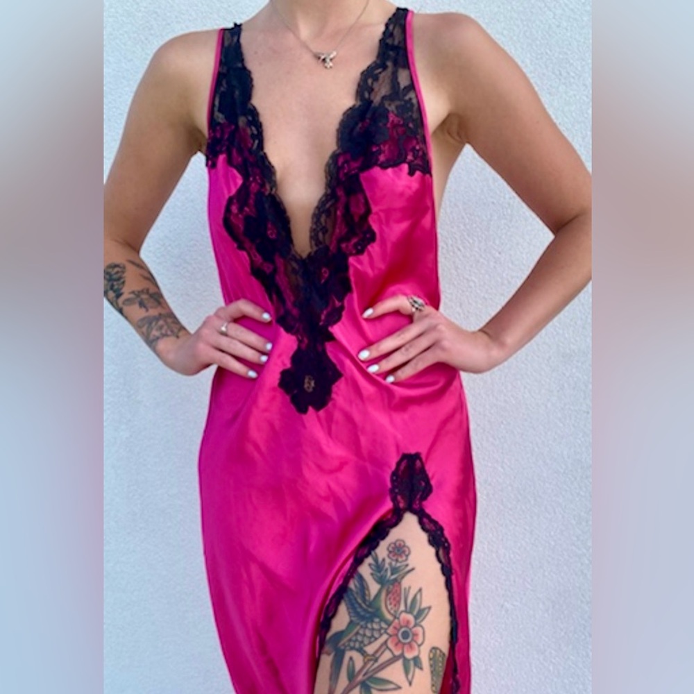Victoria's Secret Pink silk dress with Black Lace